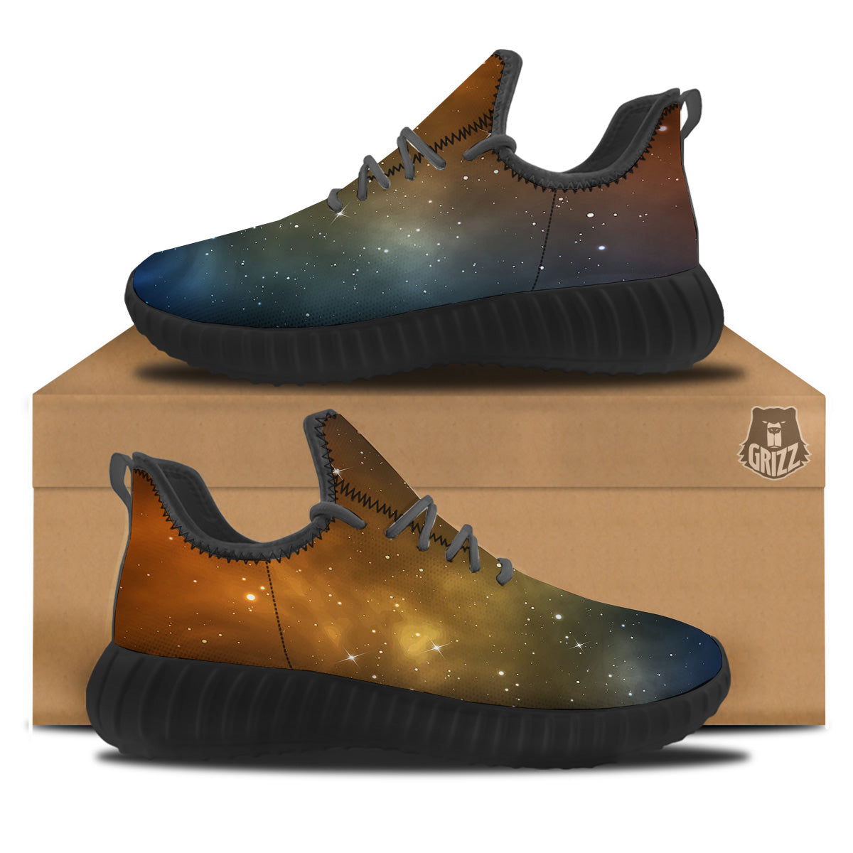 Stardust Galaxy Space Blue Orange Print Black Walking Shoes-grizzshop