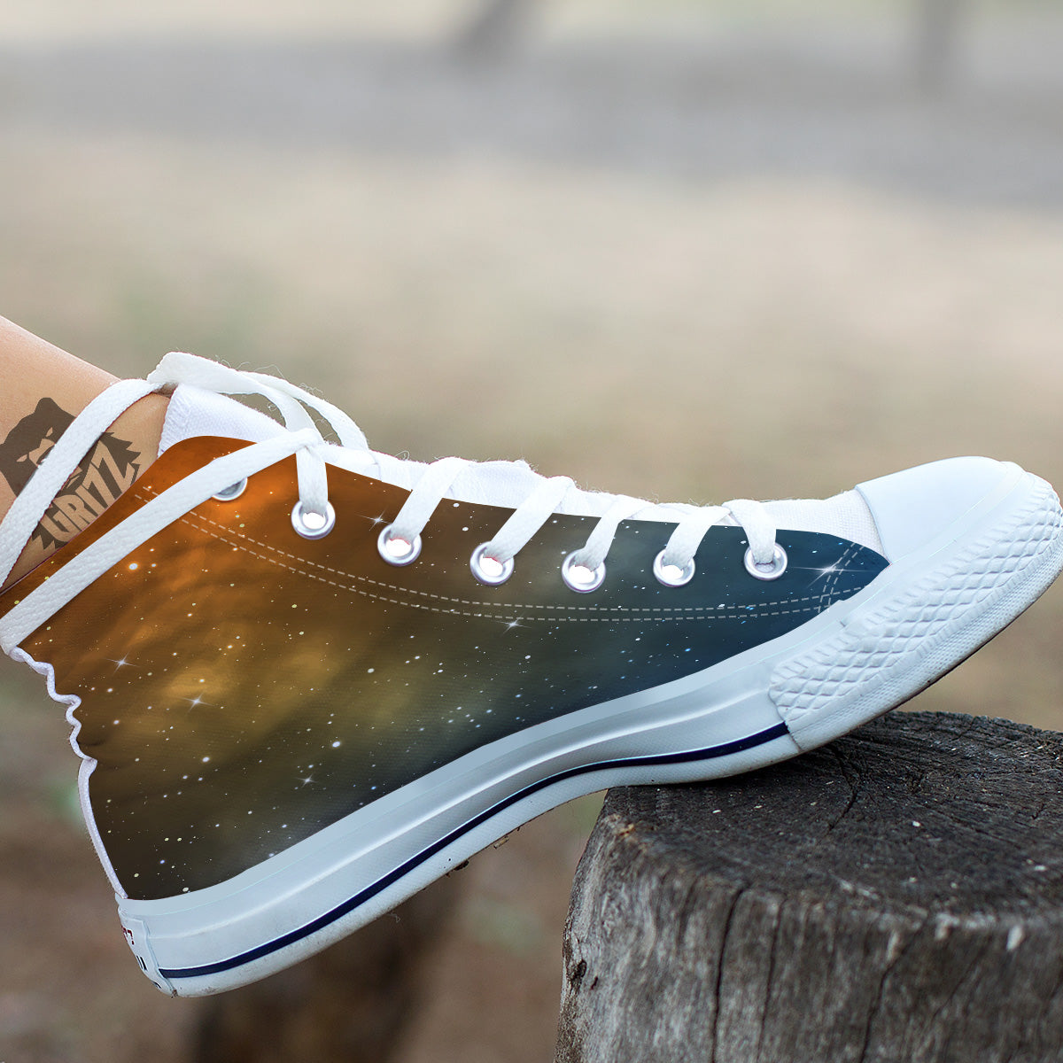 Stardust Galaxy Space Blue Orange Print White High Top Shoes-grizzshop