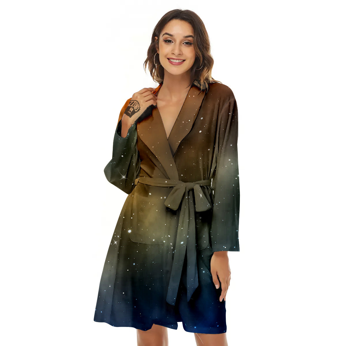 Stardust Galaxy Space Blue Orange Print Women's Robe-grizzshop