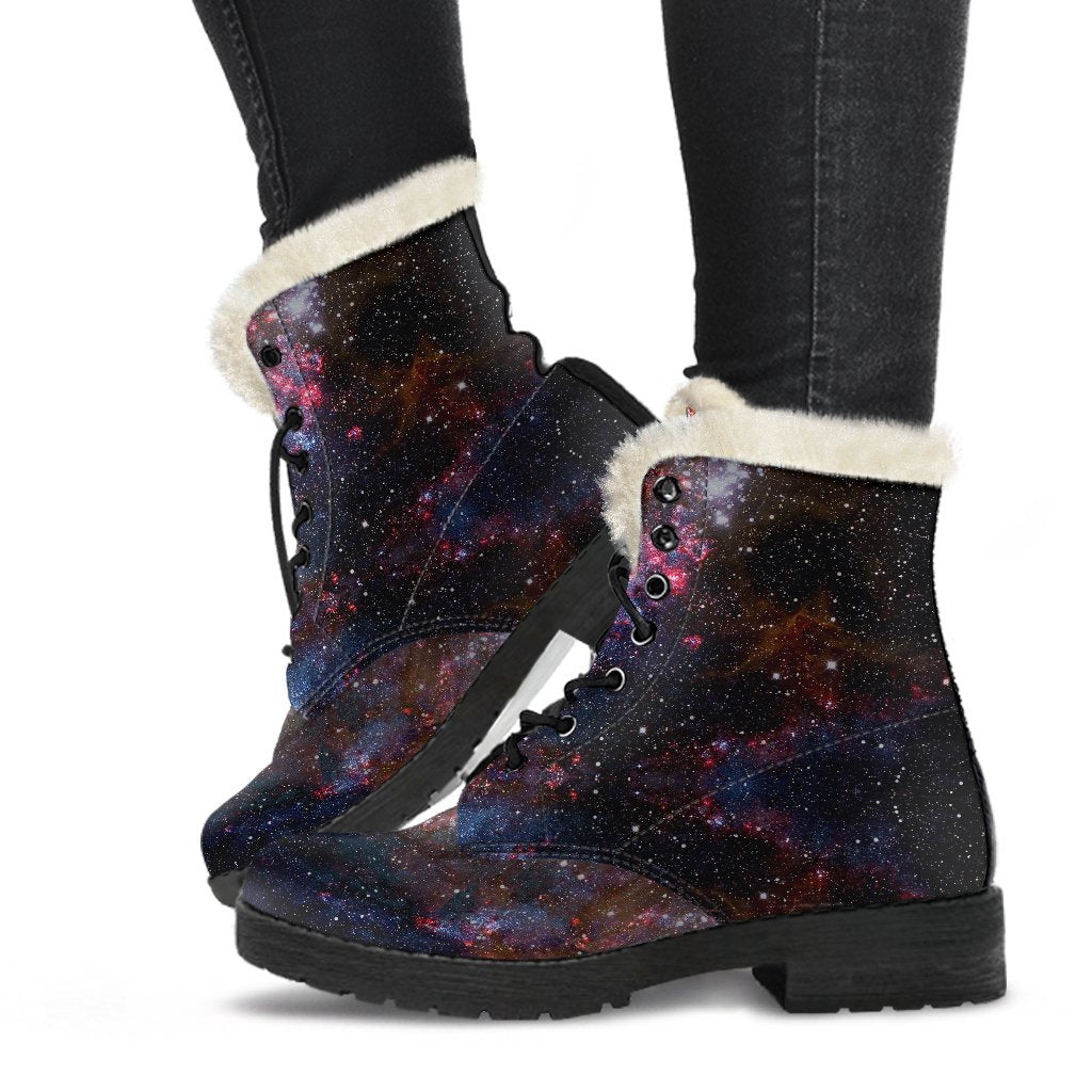 Stardust Space Galaxy Purple Print Comfy Winter Boots-grizzshop