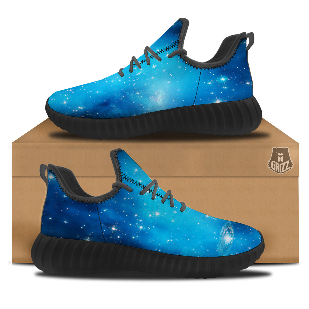 Starfield Galaxy Space Blue Cloud Print Black Walking Shoes-grizzshop