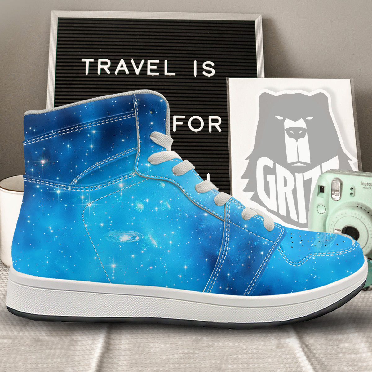 Starfield Galaxy Space Blue Cloud Print High Top Sneakers-grizzshop