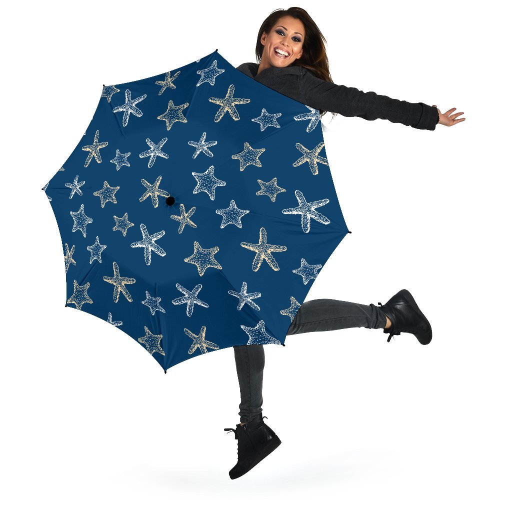 Starfish Pattern Print Automatic Foldable Umbrella-grizzshop