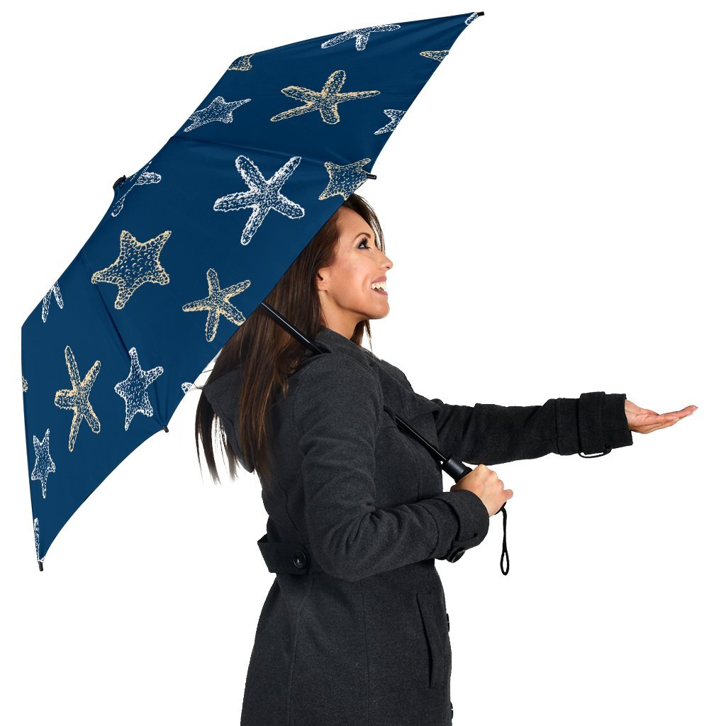 Starfish Pattern Print Automatic Foldable Umbrella-grizzshop