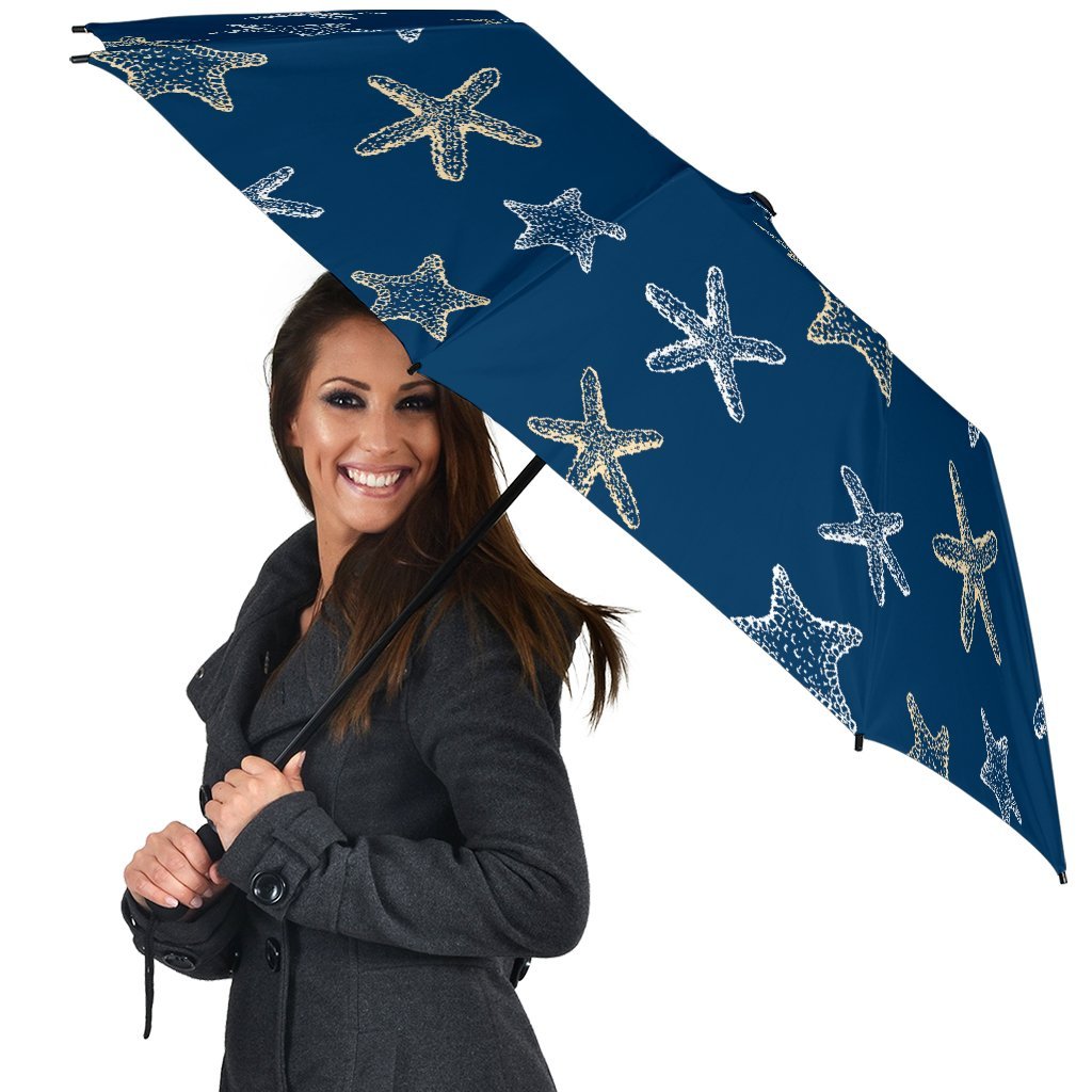 Starfish Pattern Print Automatic Foldable Umbrella-grizzshop