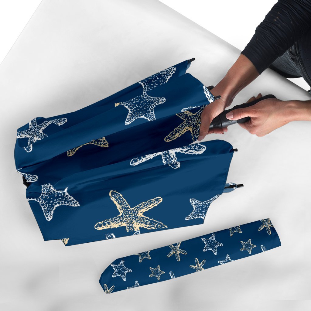 Starfish Pattern Print Automatic Foldable Umbrella-grizzshop