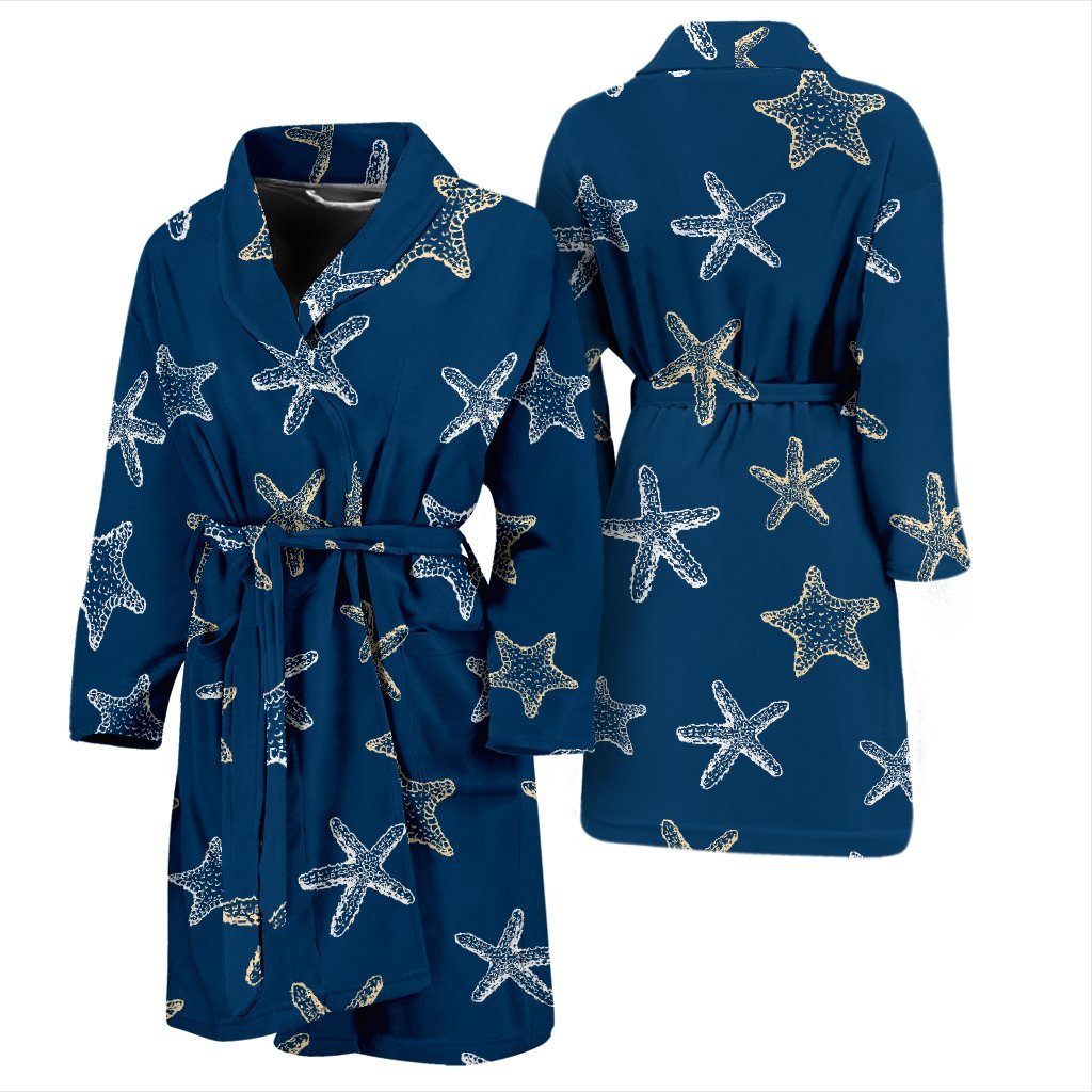 Starfish Pattern Print Men Long Robe-grizzshop