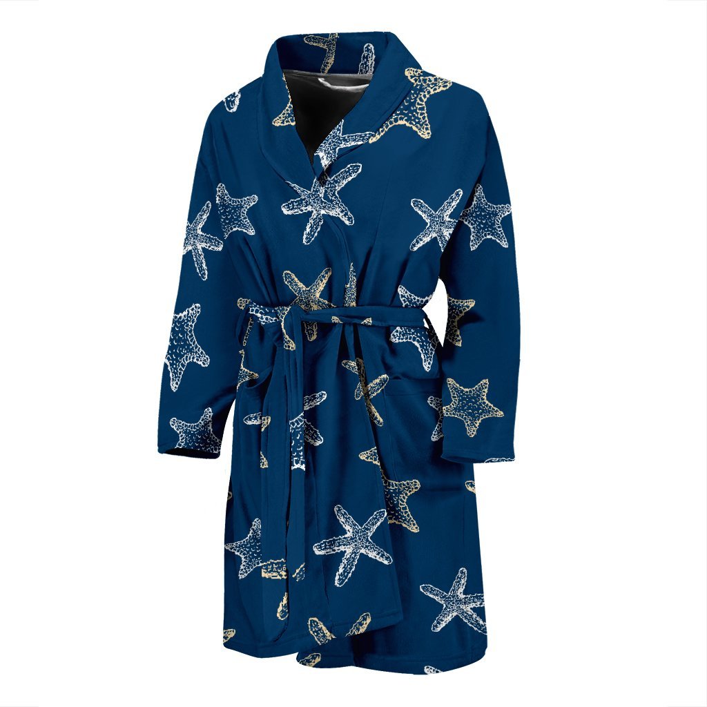 Starfish Pattern Print Men Long Robe-grizzshop