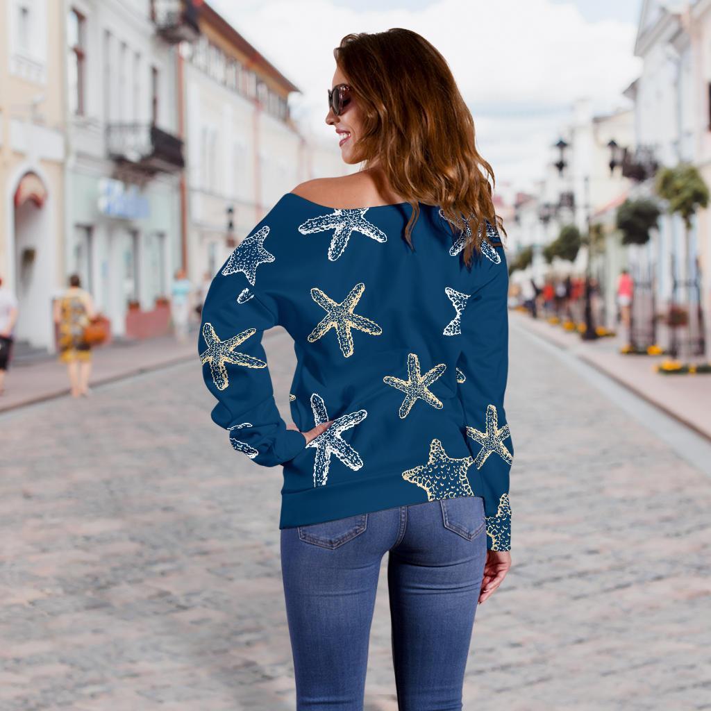 Starfish Pattern Print Women Off Shoulder Sweatshirt-grizzshop