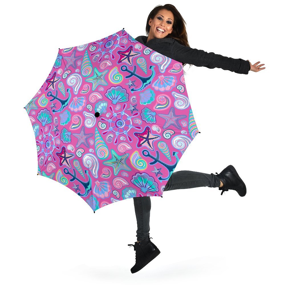 Starfish Pink Print Pattern Automatic Foldable Umbrella-grizzshop