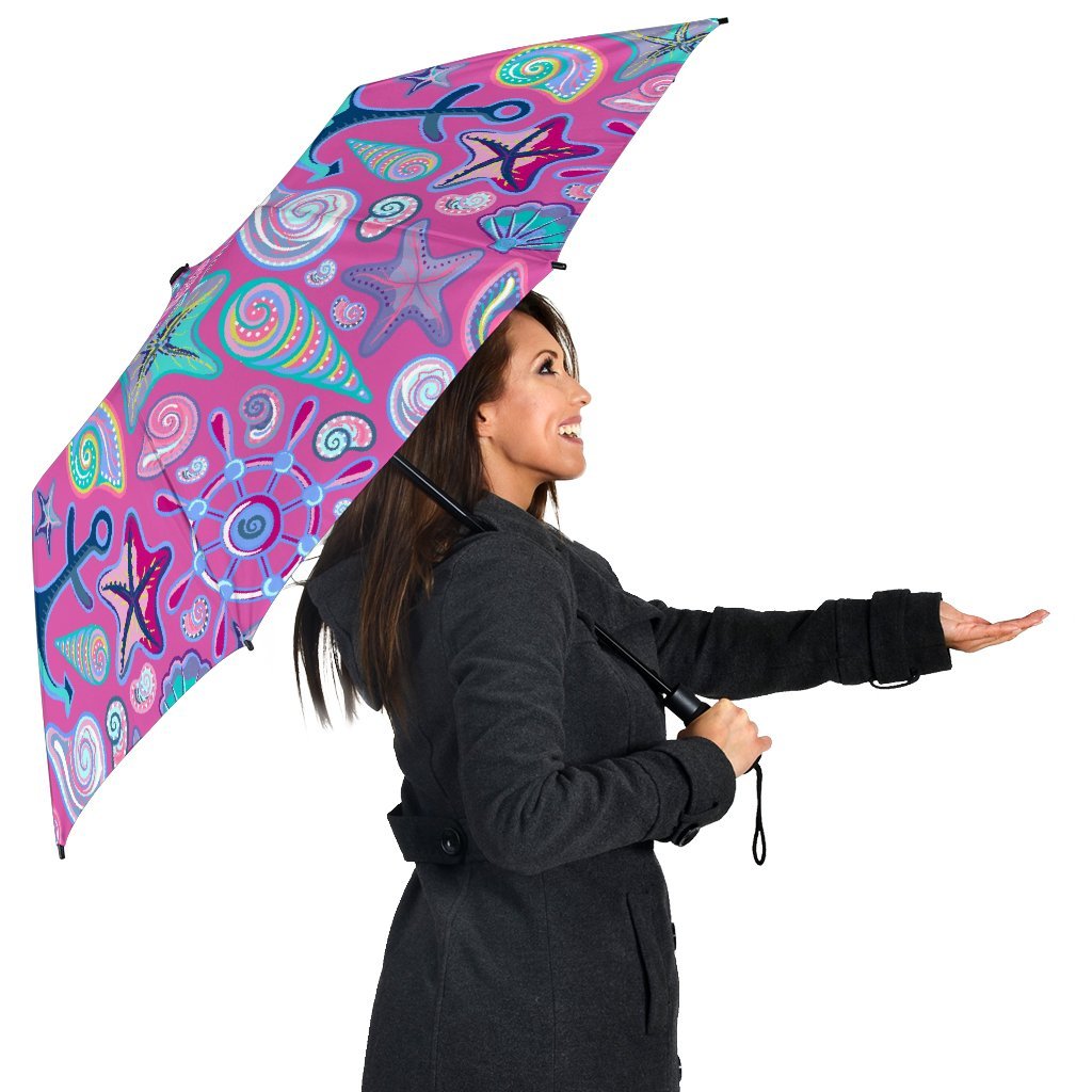 Starfish Pink Print Pattern Automatic Foldable Umbrella-grizzshop