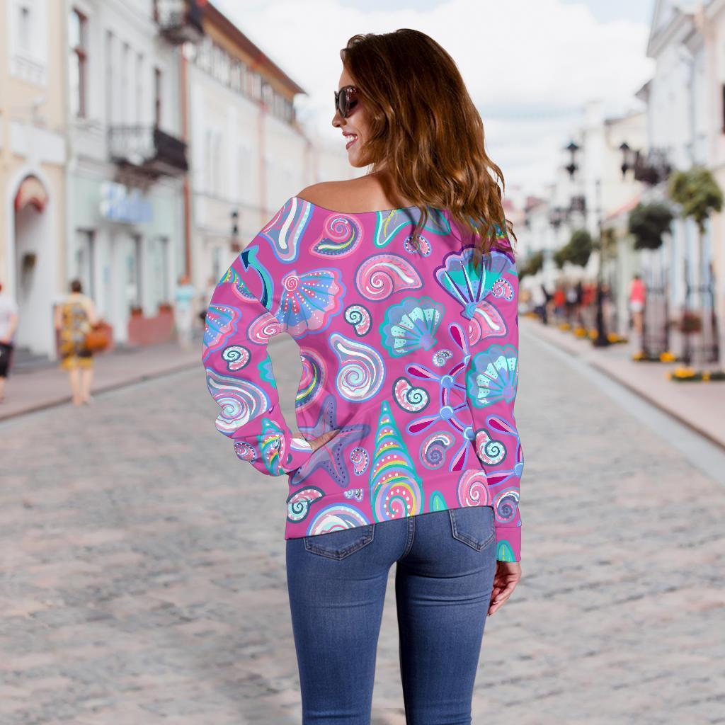 Starfish Pink Print Pattern Women Off Shoulder Sweatshirt-grizzshop