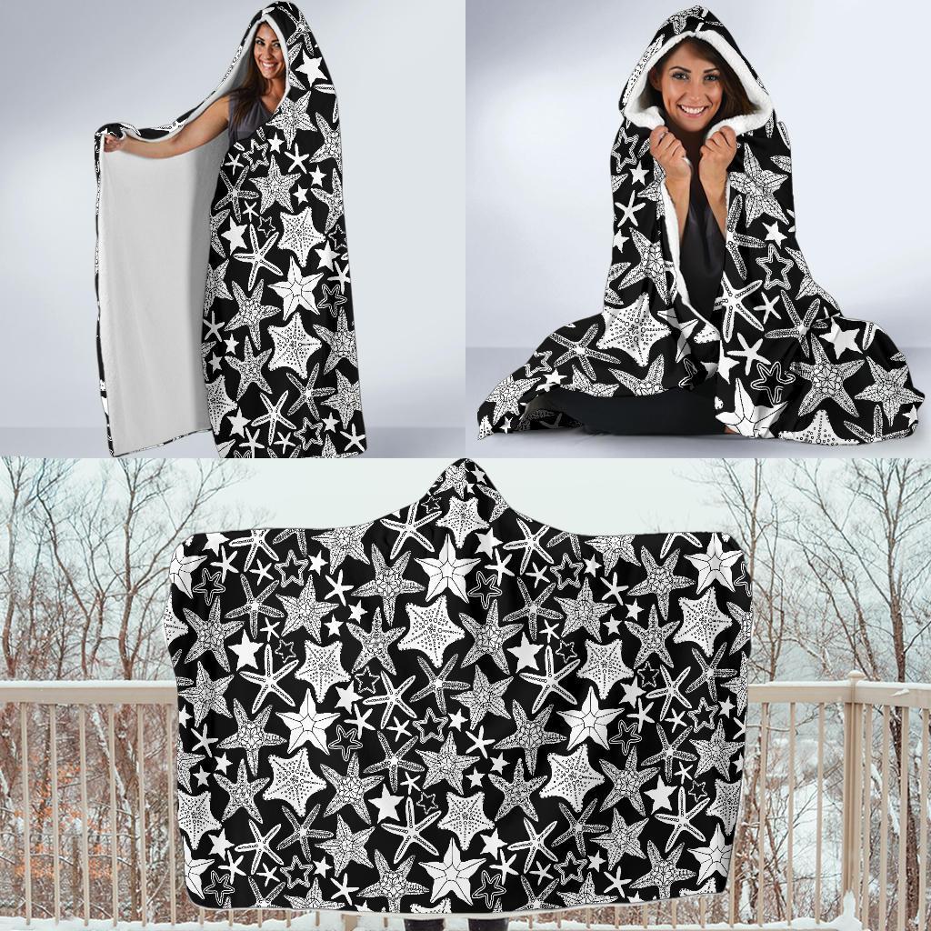 Starfish Print Pattern Hooded Blanket-grizzshop