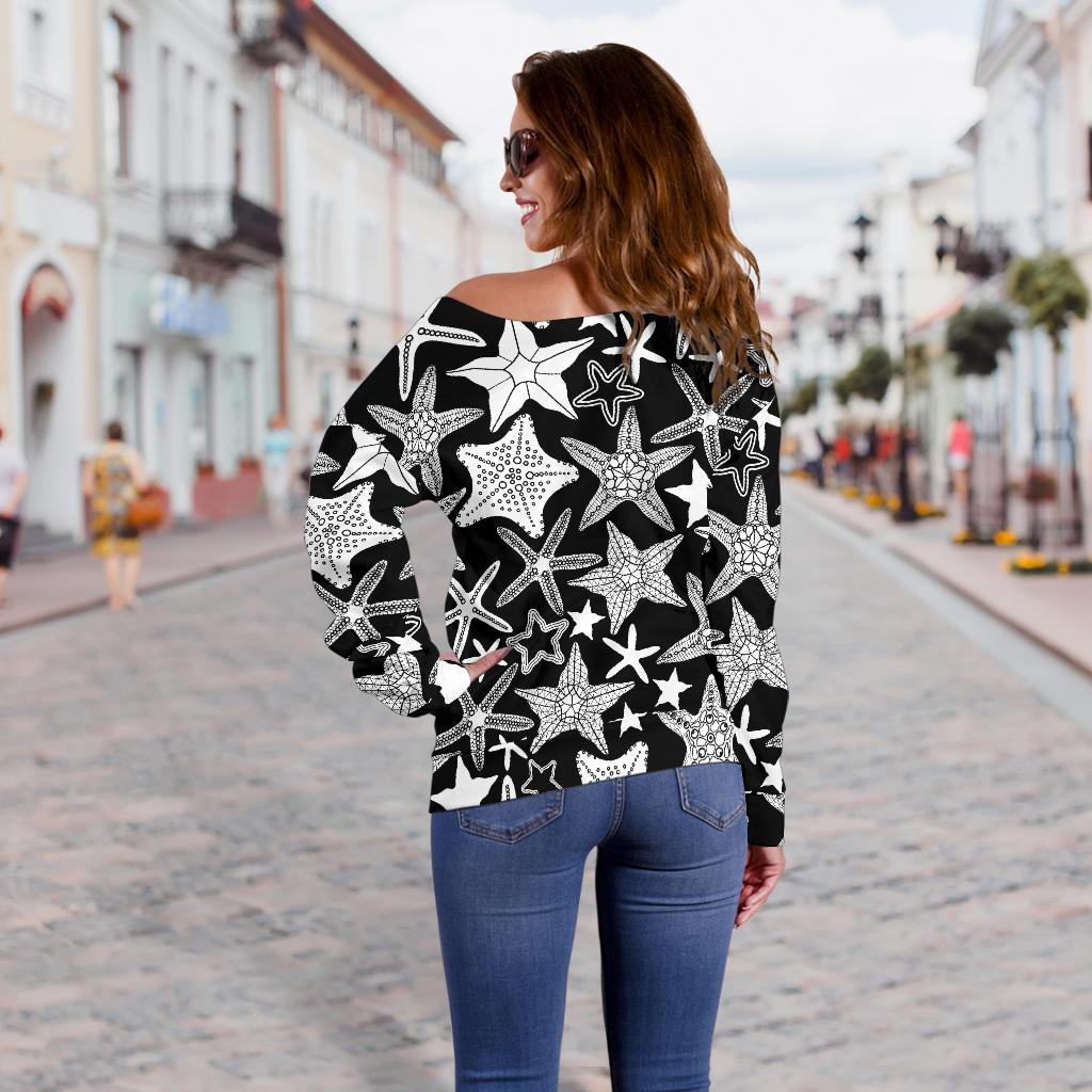 Starfish Print Pattern Women Off Shoulder Sweatshirt-grizzshop