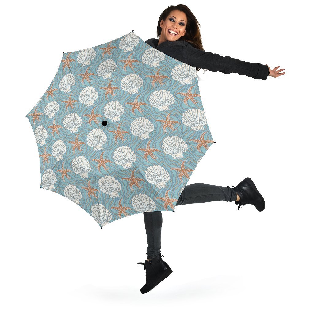 Starfish Shell Pattern Print Automatic Foldable Umbrella-grizzshop