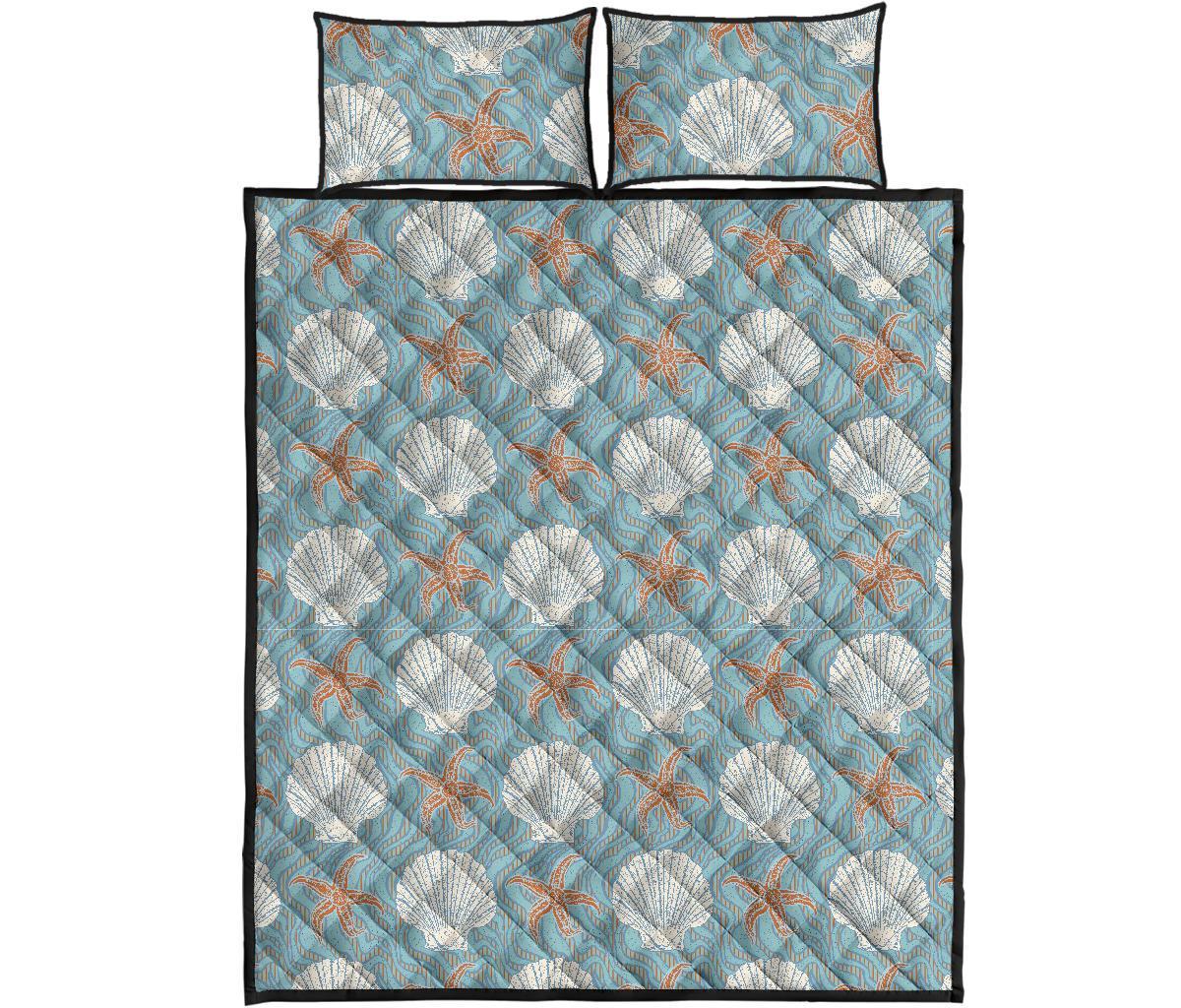 Starfish Shell Pattern Print Bed Set Quilt-grizzshop