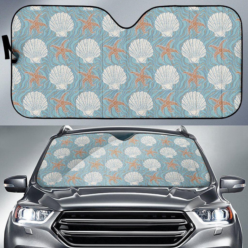 Starfish Shell Pattern Print Car Sun Shade-grizzshop