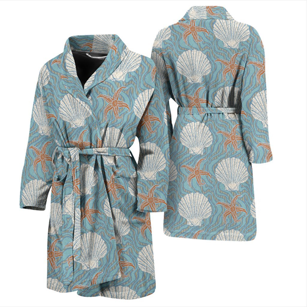 Starfish Shell Pattern Print Men Long Robe-grizzshop