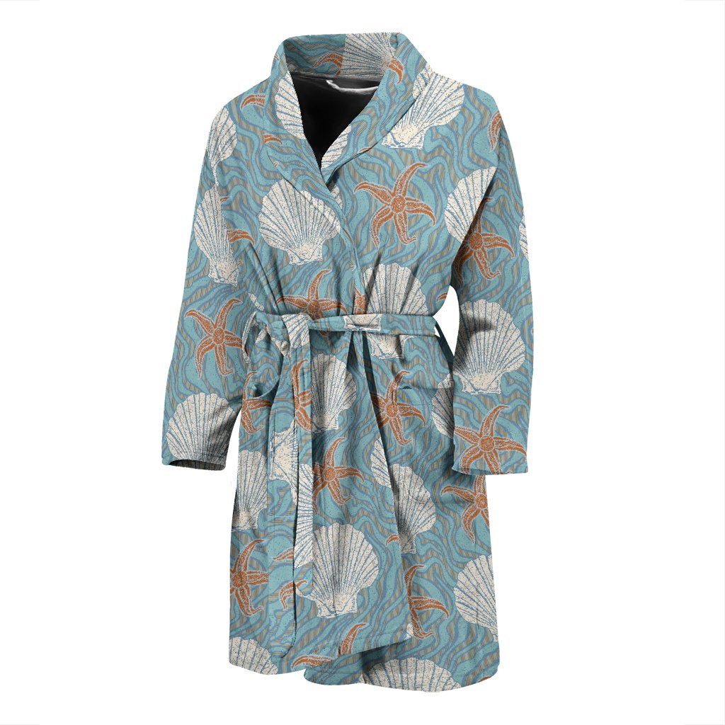 Starfish Shell Pattern Print Men Long Robe-grizzshop