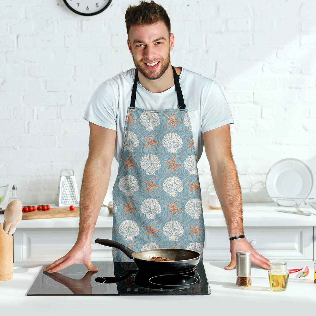 Starfish Shell Pattern Print Men's Apron-grizzshop