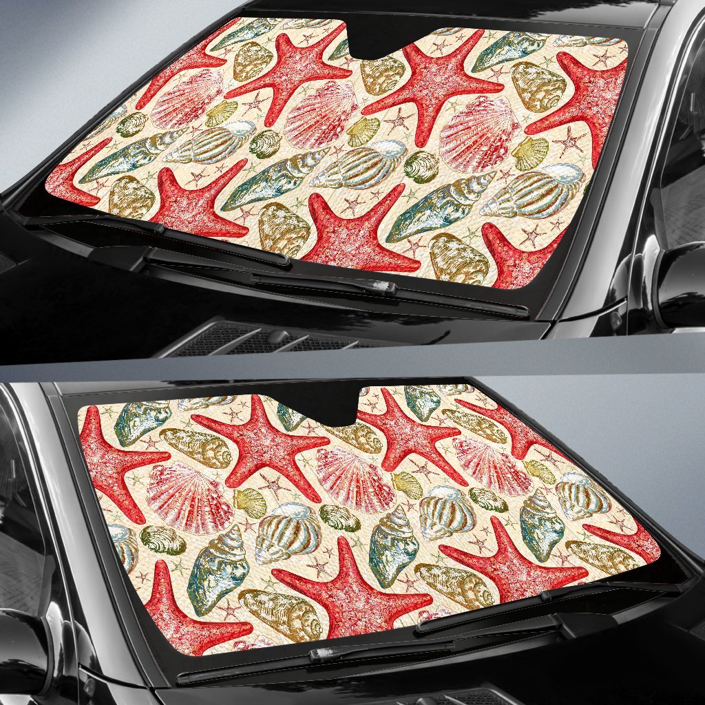 Starfish Shell Print Pattern Car Sun Shade-grizzshop