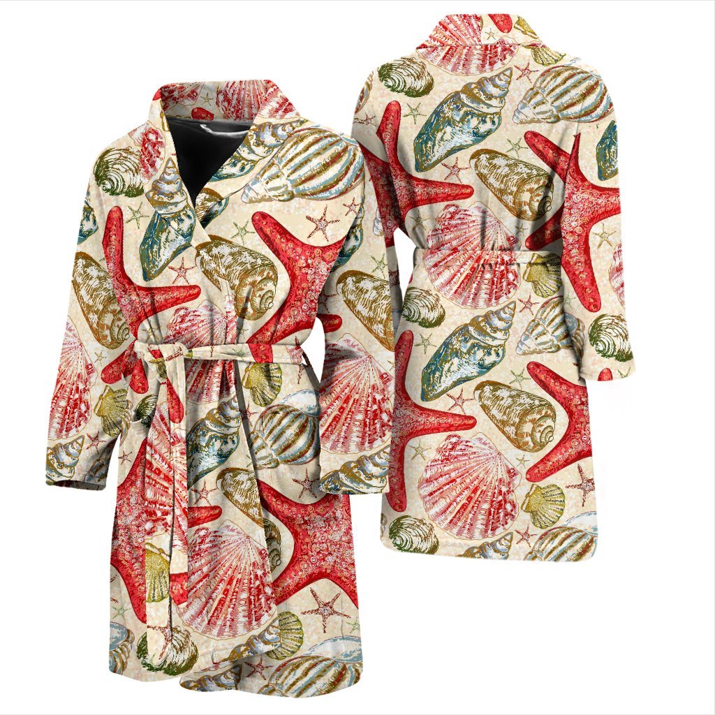 Starfish Shell Print Pattern Men Long Robe-grizzshop