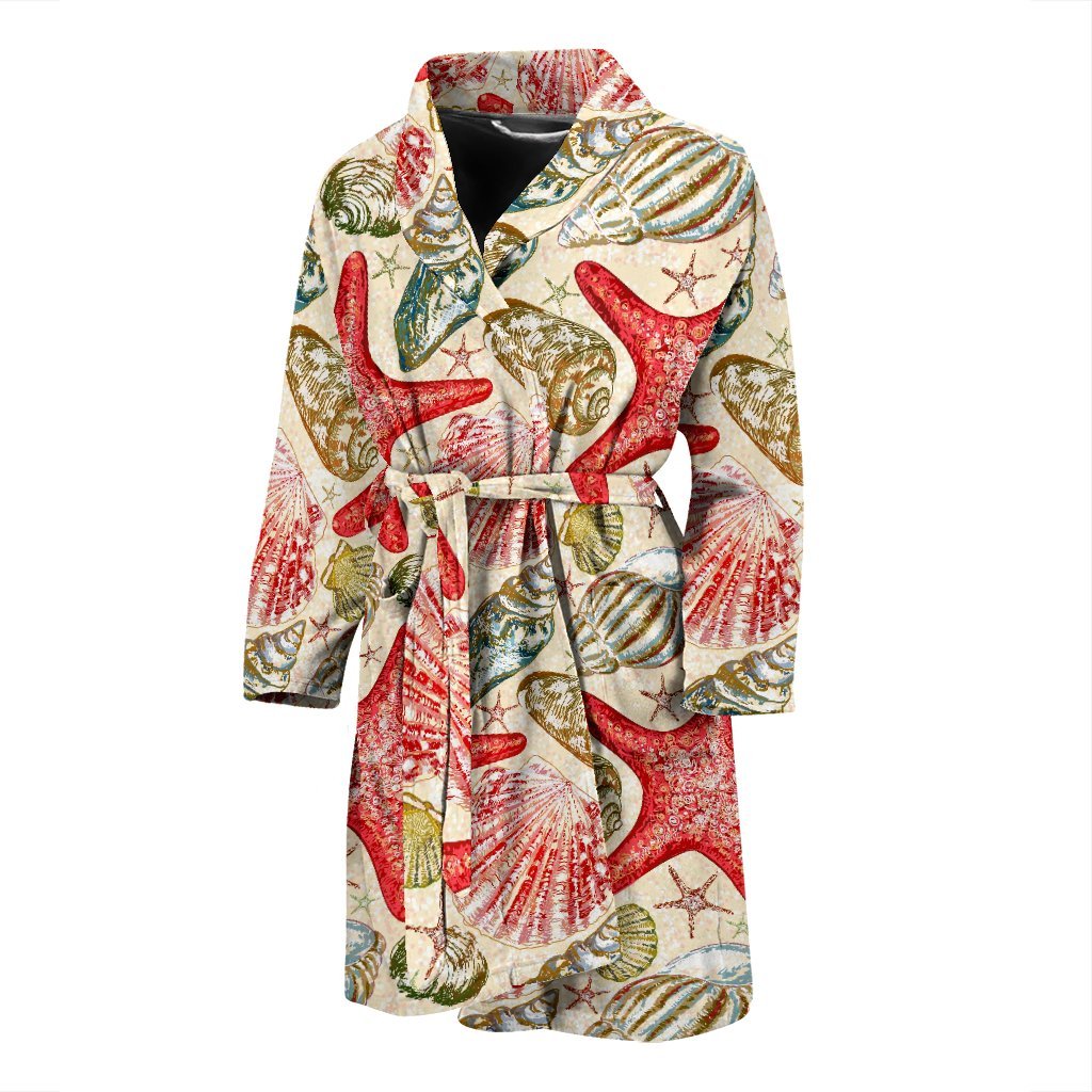 Starfish Shell Print Pattern Men Long Robe-grizzshop