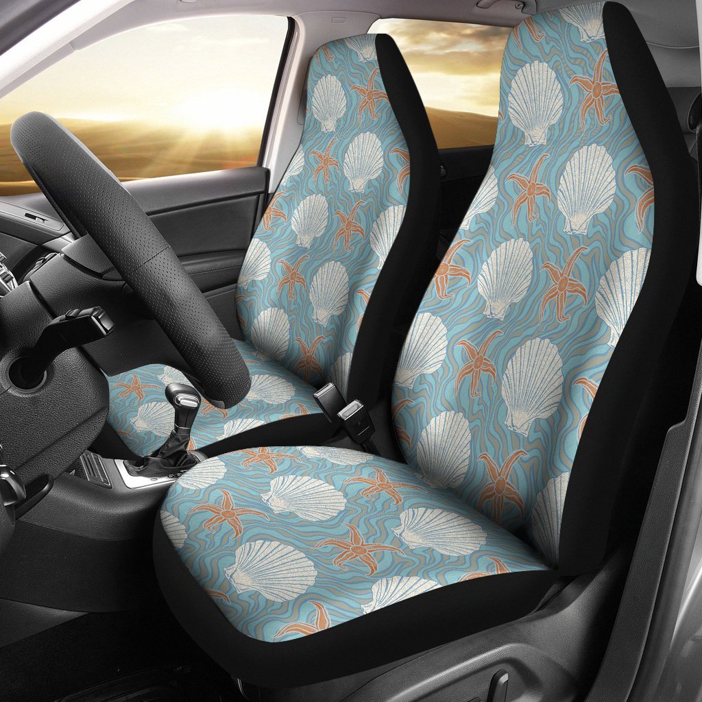 Starfish Shell Pattern Print Universal Fit Car Seat Covers-grizzshop