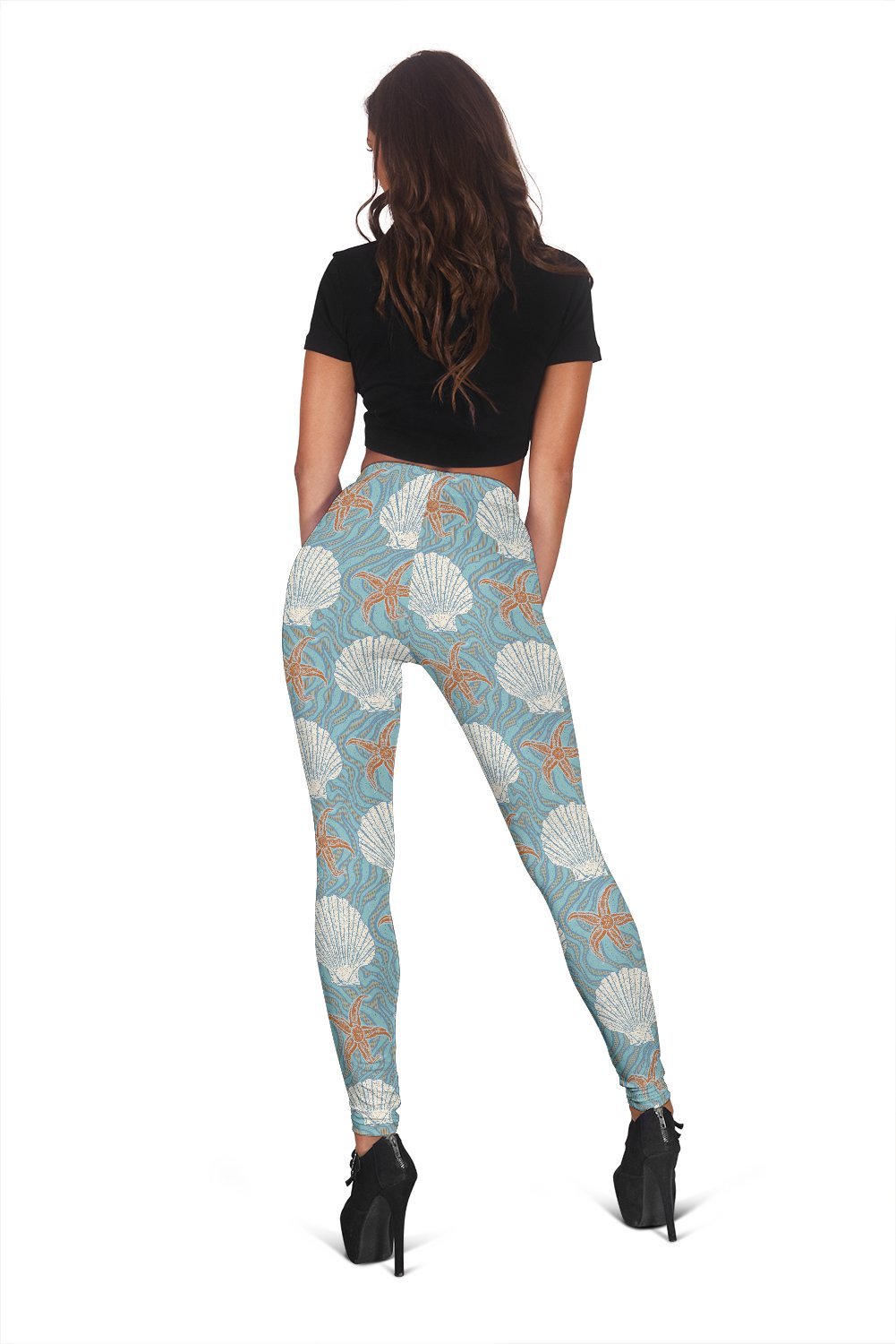 Starfish Shell Pattern Print Women Leggings-grizzshop
