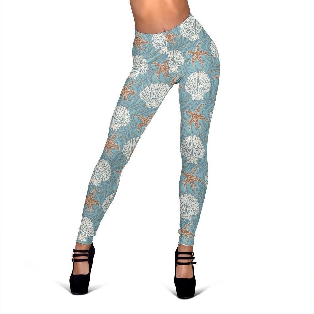 Starfish Shell Pattern Print Women Leggings-grizzshop