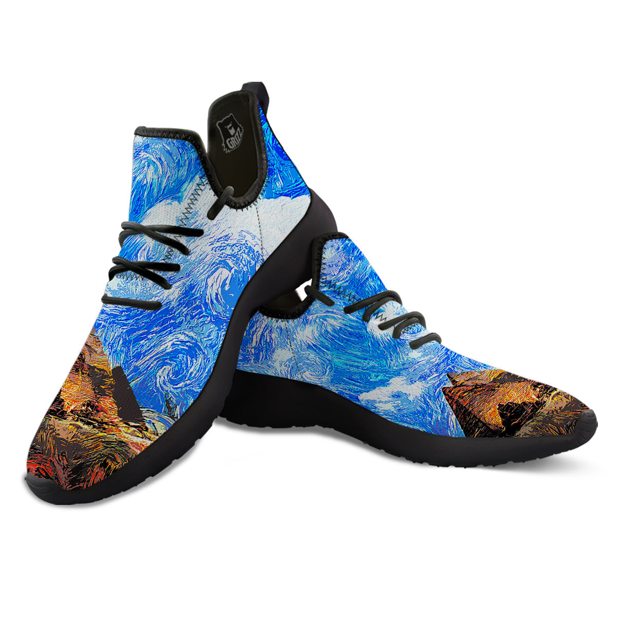 Starring Night Pyramids Print Black Athletic Shoes-grizzshop