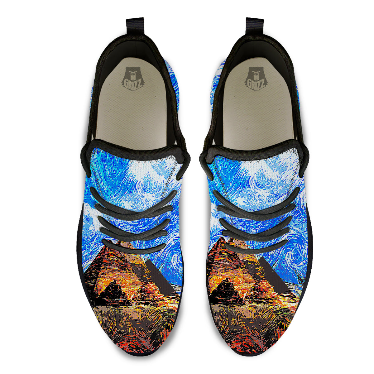 Starring Night Pyramids Print Black Athletic Shoes-grizzshop