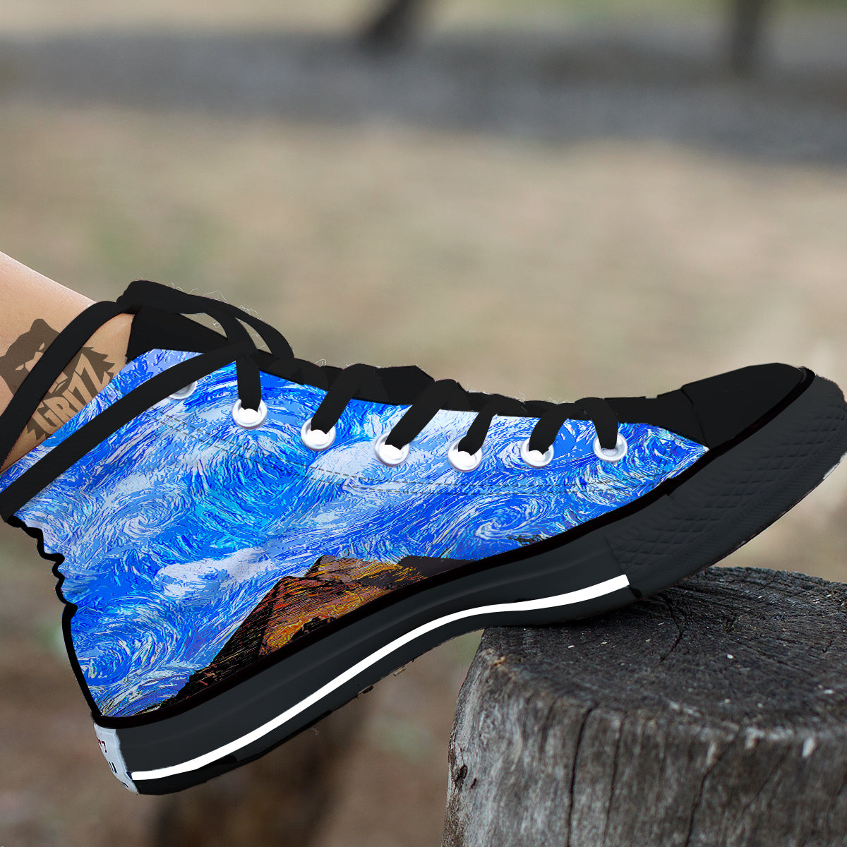 Starring Night Pyramids Print Black High Top Shoes-grizzshop