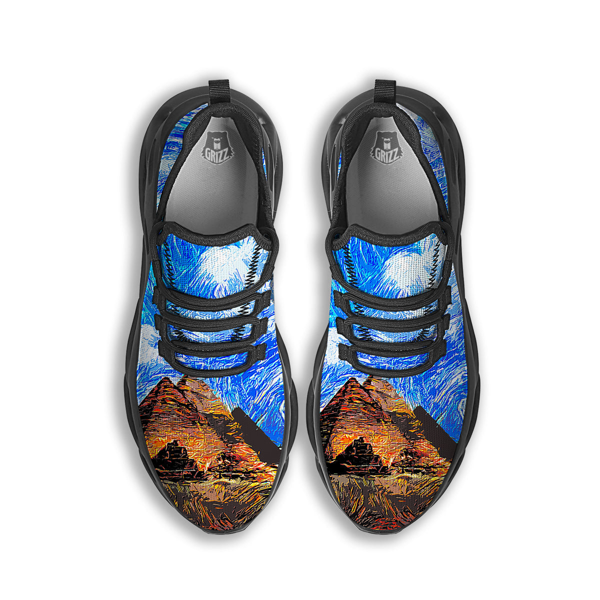 Starring Night Pyramids Print Black Running Shoes-grizzshop