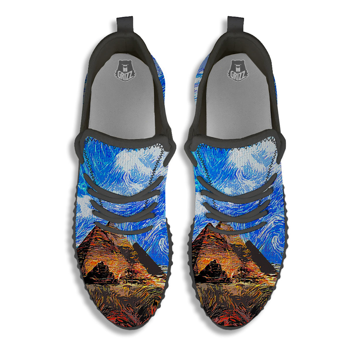 Starring Night Pyramids Print Black Walking Shoes-grizzshop