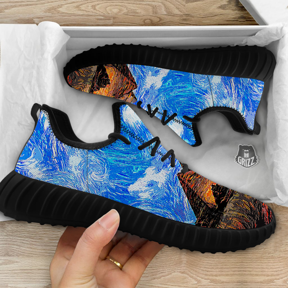 Starring Night Pyramids Print Black Walking Shoes-grizzshop