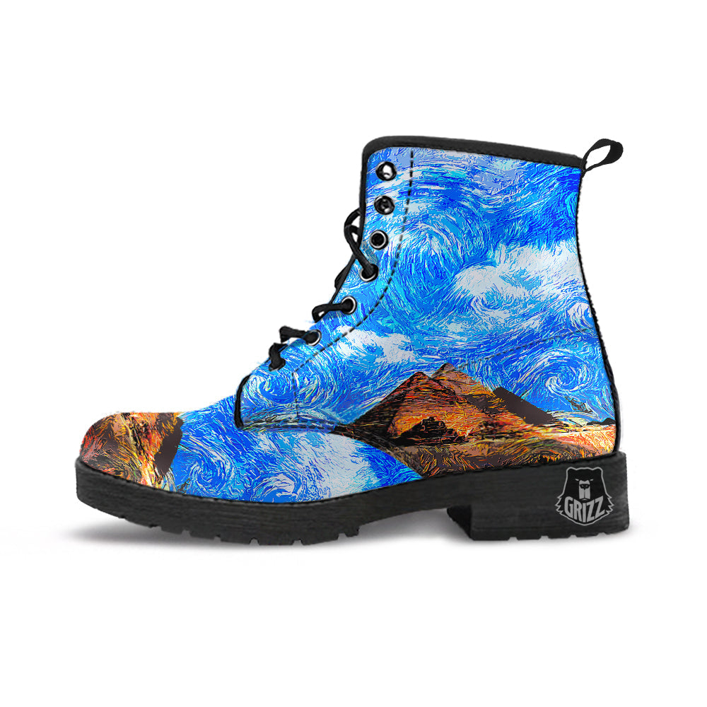 Starring Night Pyramids Print Leather Boots-grizzshop