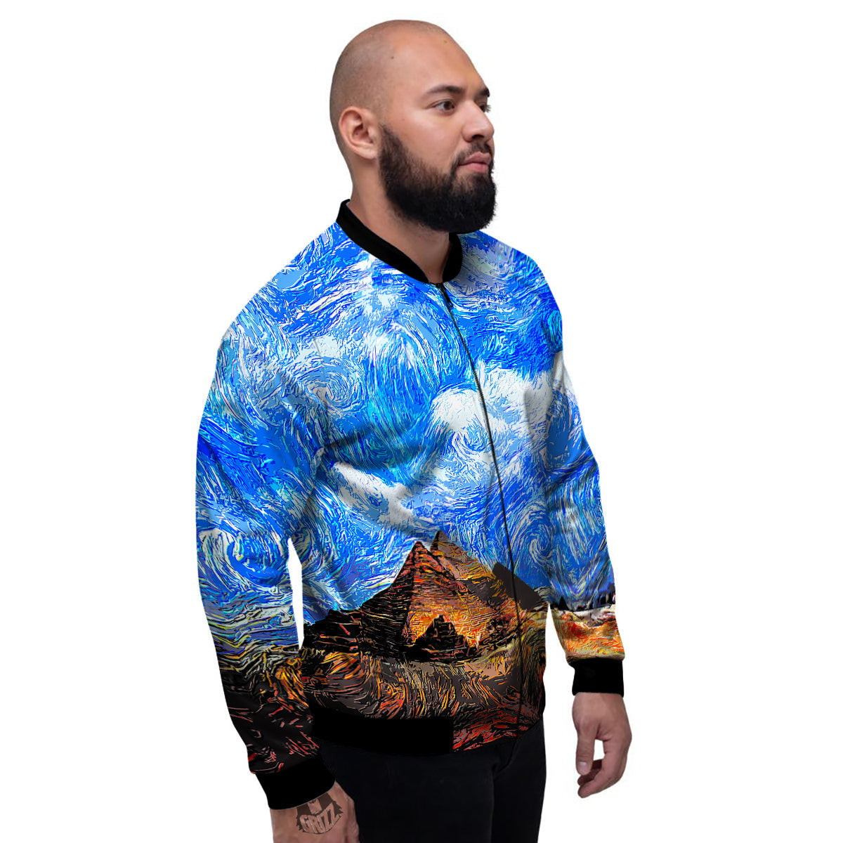 Starring Night Pyramids Print Men's Bomber Jacket-grizzshop