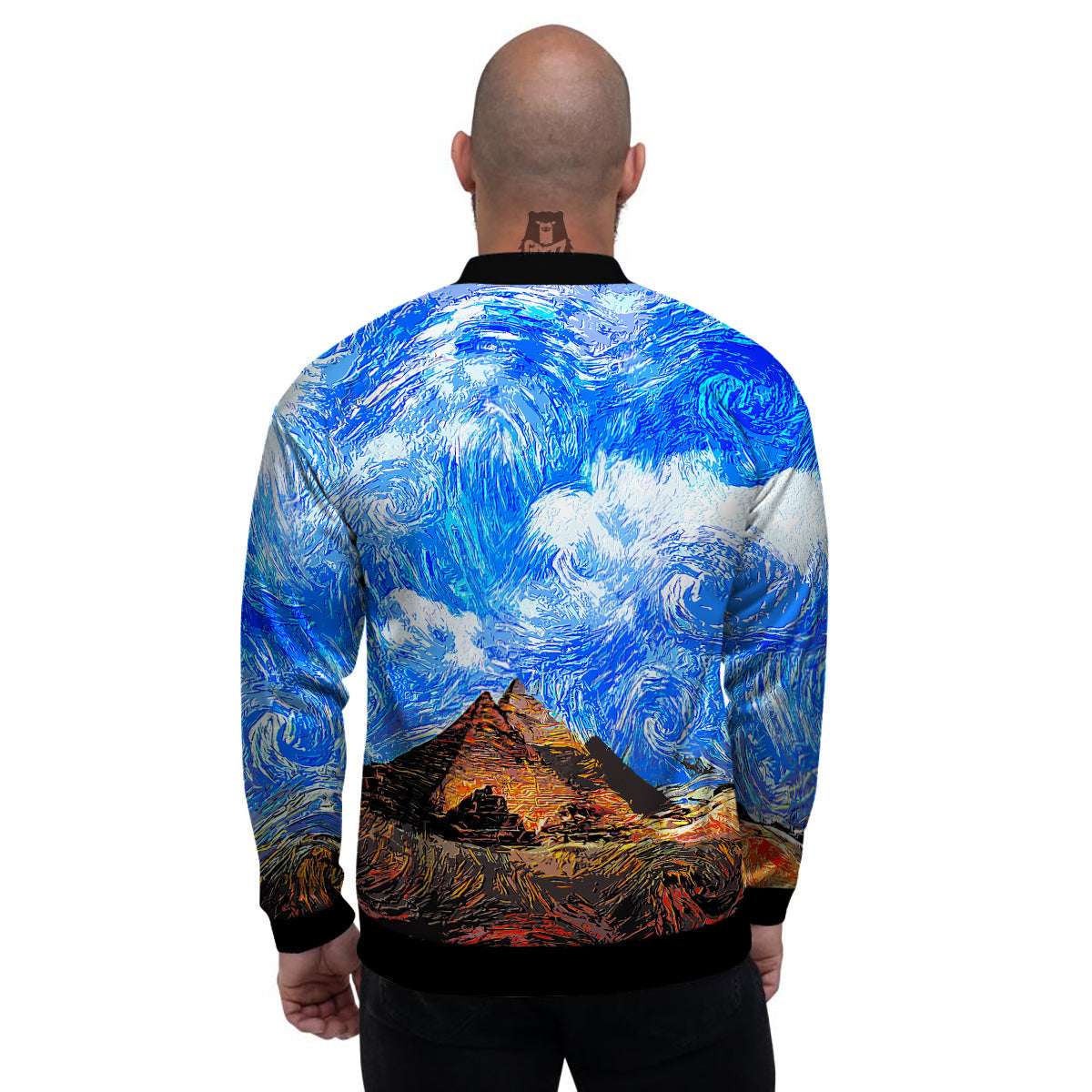 Starring Night Pyramids Print Men's Bomber Jacket-grizzshop