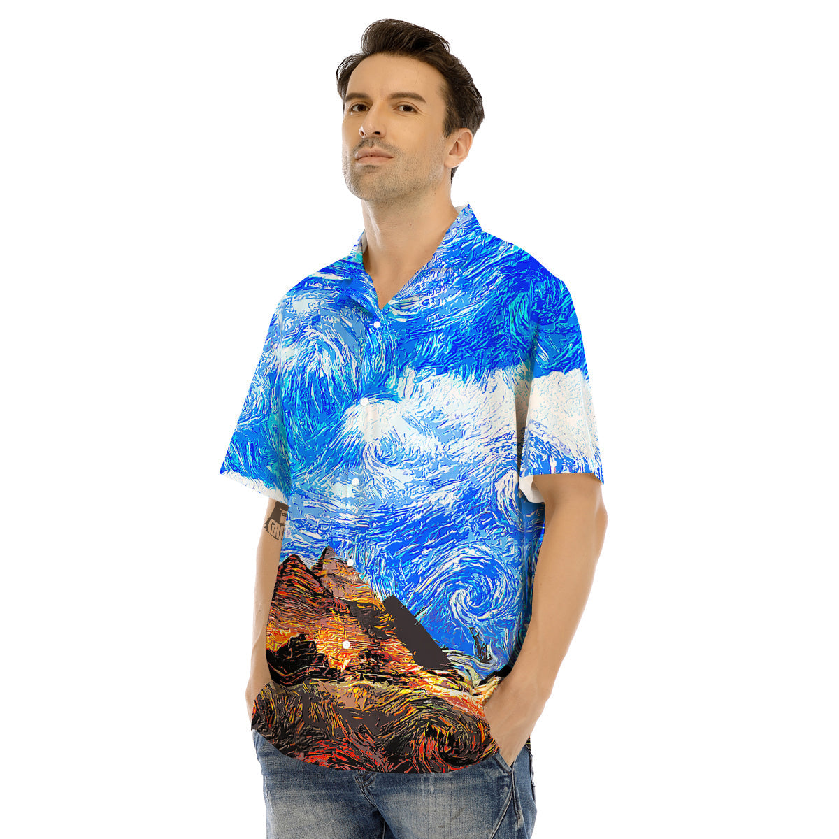 Starring Night Pyramids Print Men's Hawaiian Shirt-grizzshop