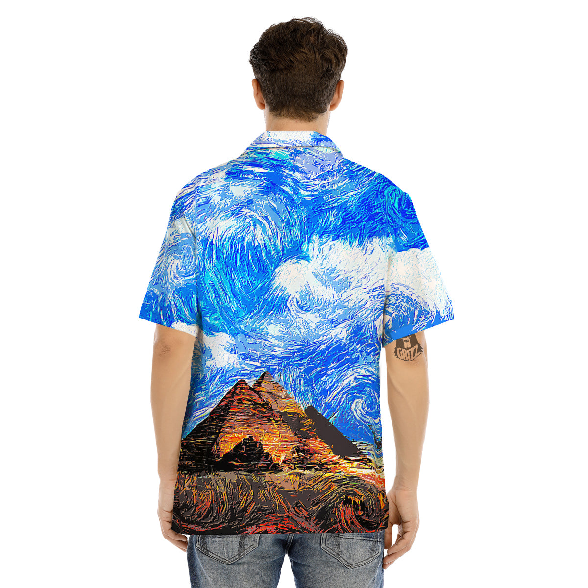 Starring Night Pyramids Print Men's Hawaiian Shirt-grizzshop