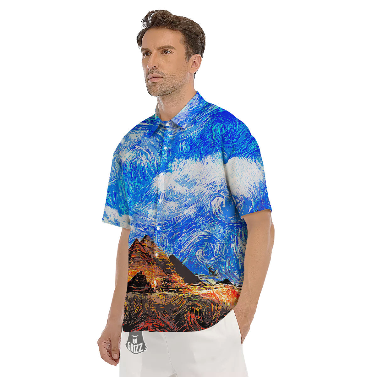 Starring Night Pyramids Print Men's Short Sleeve Shirts-grizzshop