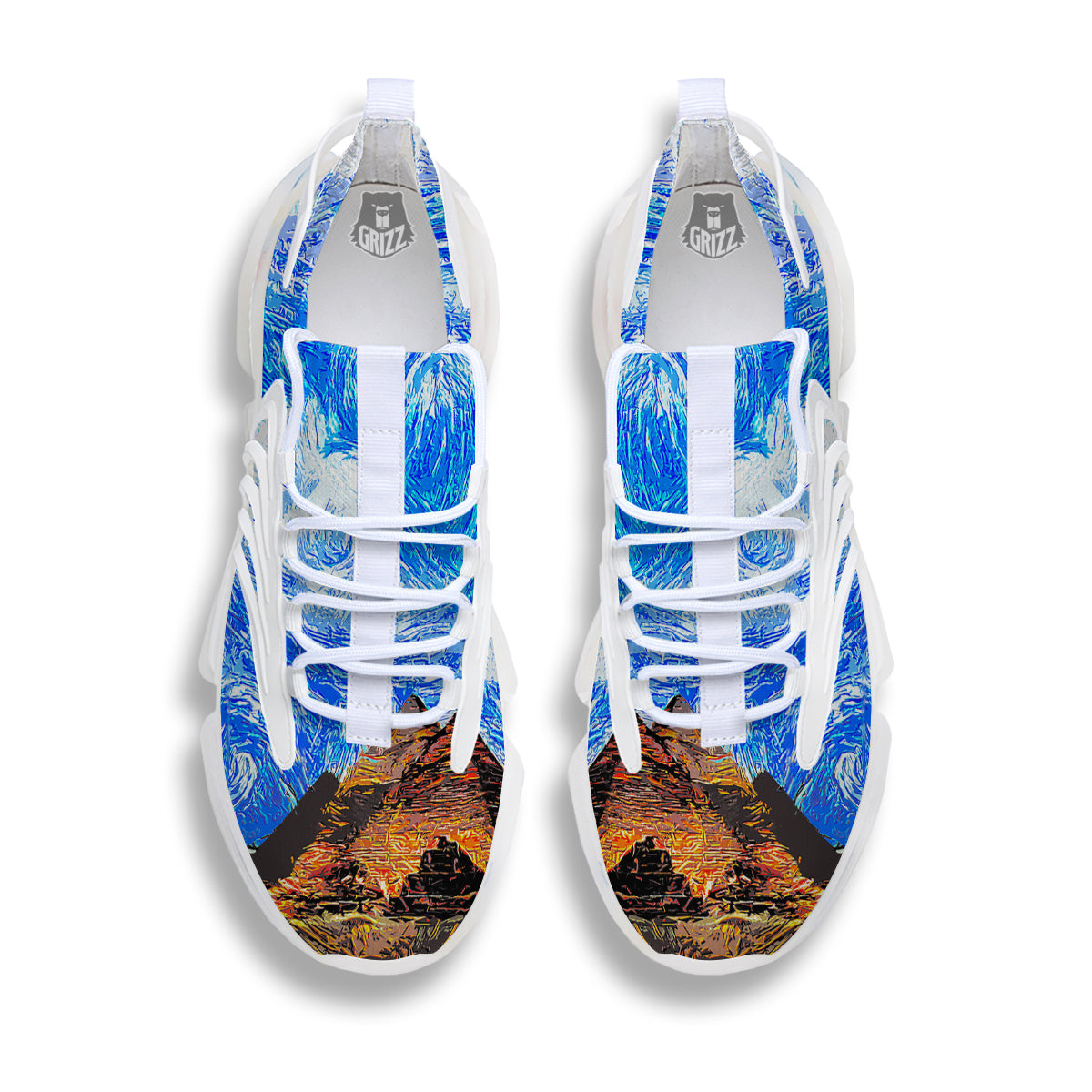 Starring Night Pyramids Print White Gym Shoes-grizzshop