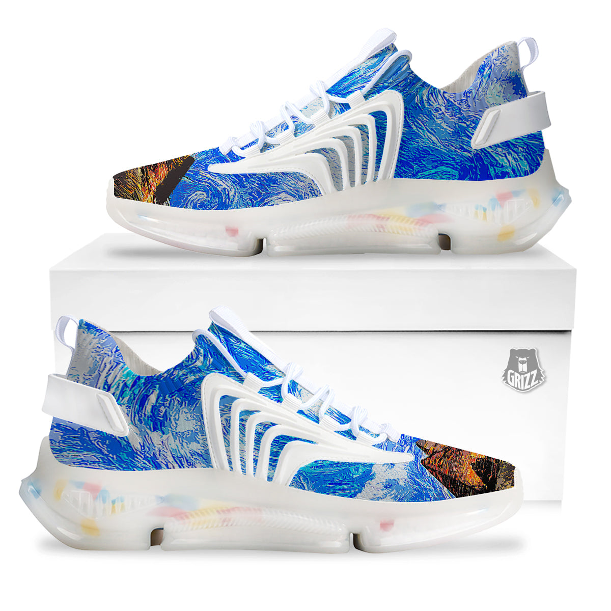 Starring Night Pyramids Print White Gym Shoes-grizzshop