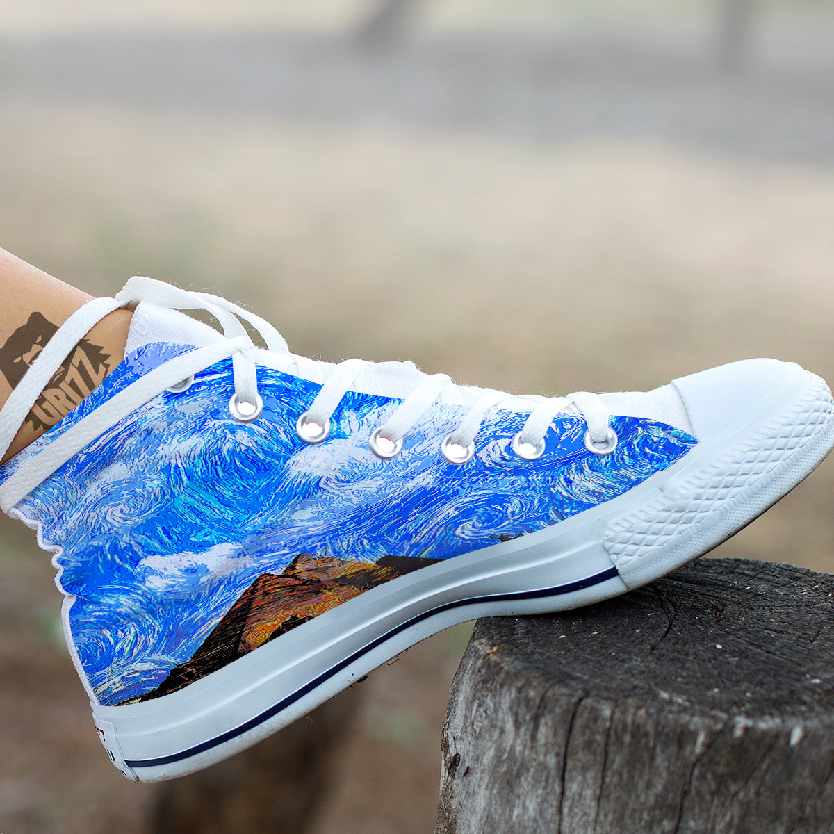 Starring Night Pyramids Print White High Top Shoes-grizzshop