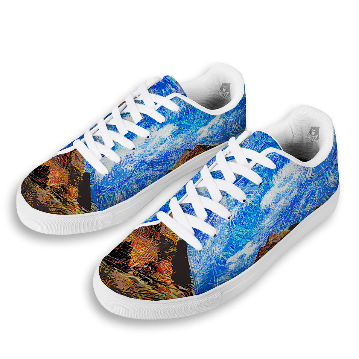 Starring Night Pyramids Print White Low Top Sneakers-grizzshop