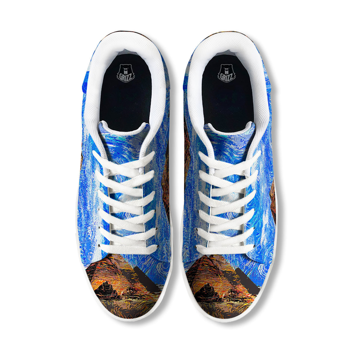 Starring Night Pyramids Print White Low Top Sneakers-grizzshop