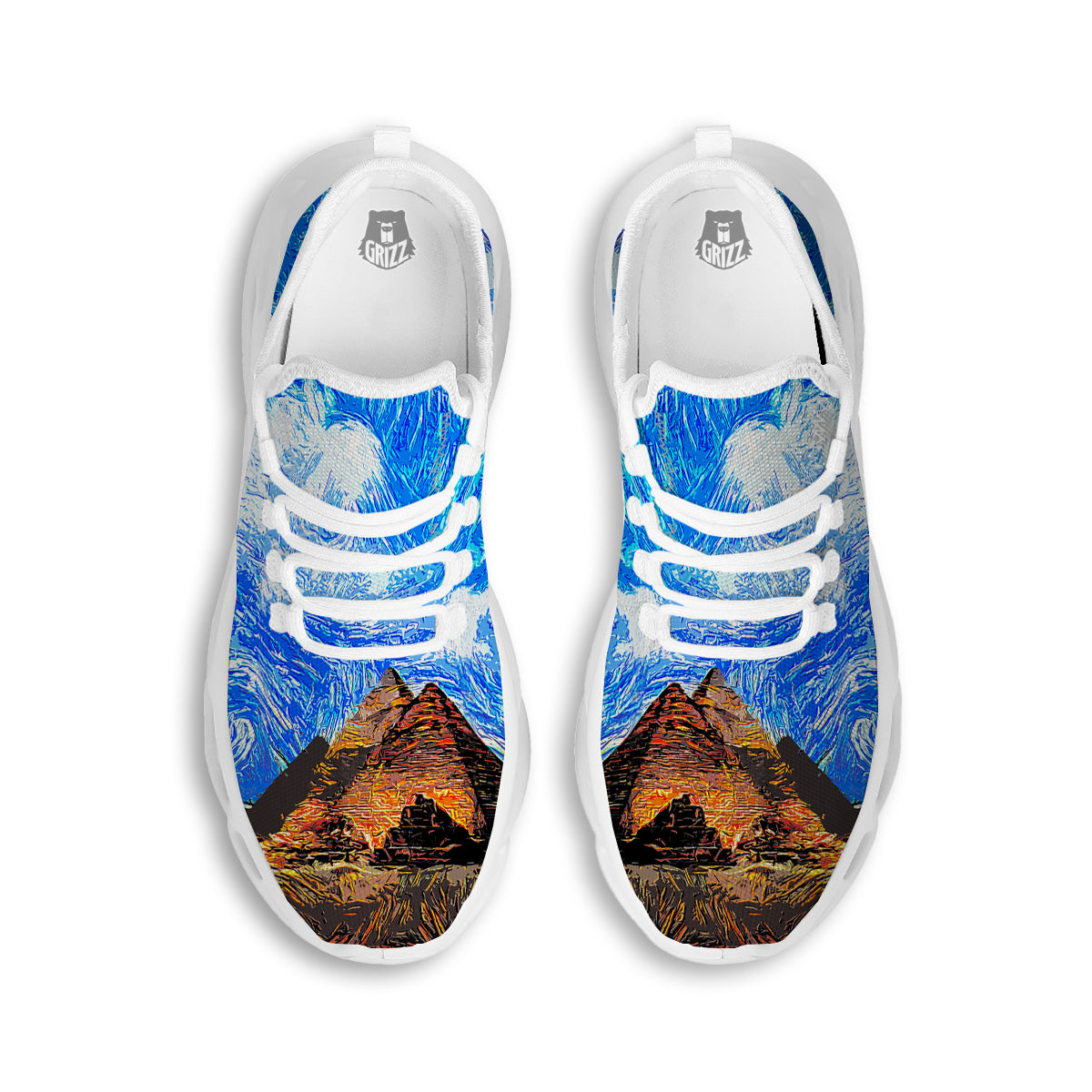 Starring Night Pyramids Print White Running Shoes-grizzshop