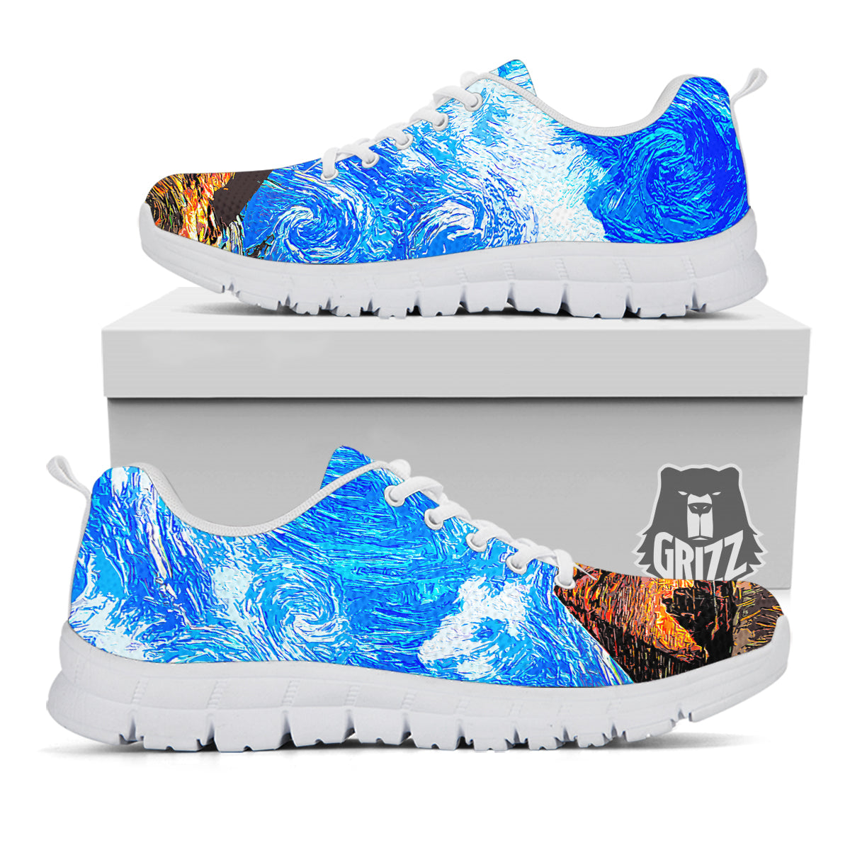 Starring Night Pyramids Print White Sneaker-grizzshop