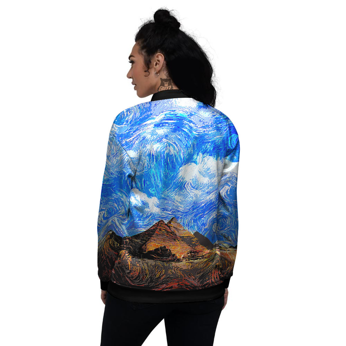 Starring Night Pyramids Print Women's Bomber Jacket-grizzshop